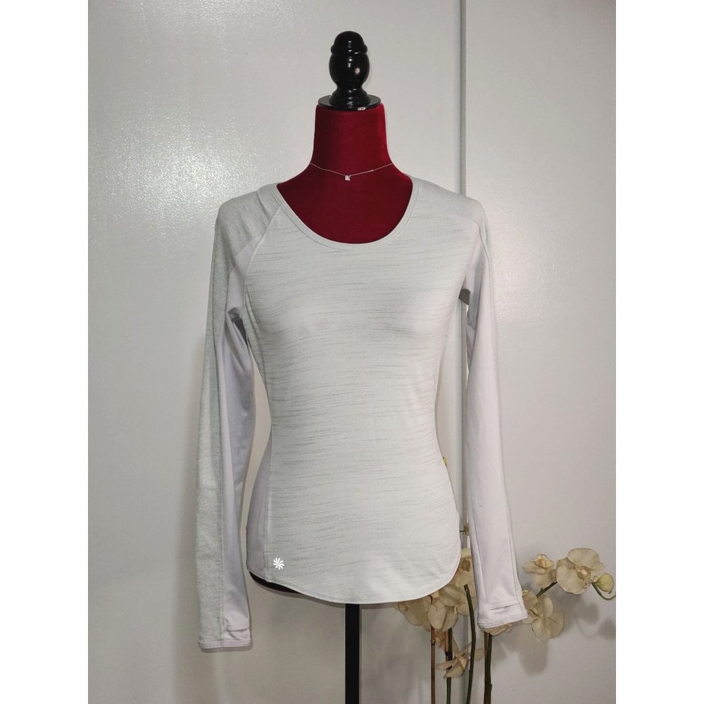 Athleta sweatshirt in light grey heather lightweight cuff thumb holes sz SX 989
